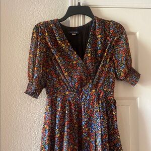 Tommy Hilfiger Red and Blue V-Neck Puff Sleeve Dress